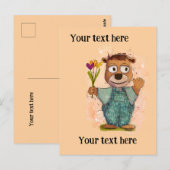 Carte Postale Ours avec des fleurs. Personnalisable (Devant / Derrière)