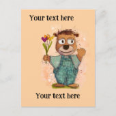 Carte Postale Ours avec des fleurs. Personnalisable (Devant)