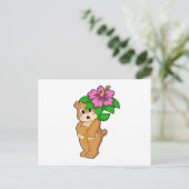 Carte Postale Ours avec fleur d'Hibiscus (Debout devant)