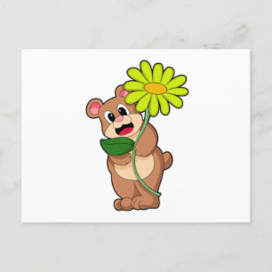 Carte Postale Ours avec fleur jaune