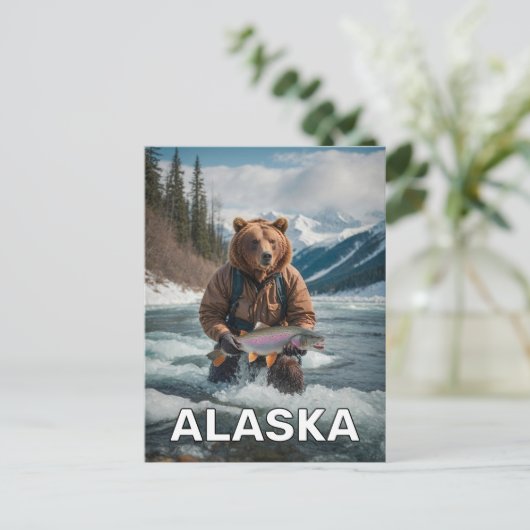 Carte Postale Ours Avec Poisson En Alaska (Debout devant)