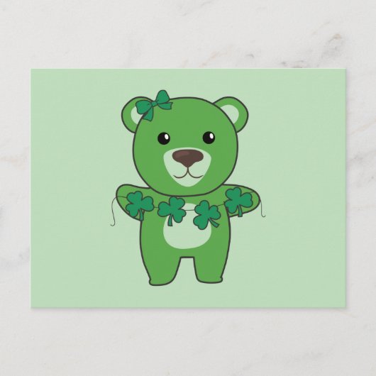 Carte Postale Ours Avec Shamrock Mignons Animaux Pour La Chuck C (Devant)