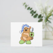 Carte Postale Ours avec tasse de café et dormeur (Debout devant)