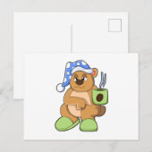 Carte Postale Ours avec tasse de café et dormeur (Devant / Derrière)