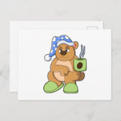 Carte Postale Ours avec tasse de café et endormi (Devant / Derrière)