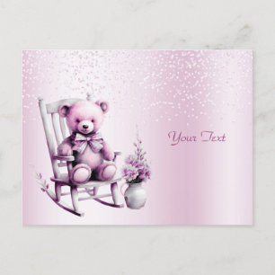 Carte postale ours bébé rose aquarelle