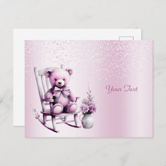 Carte postale ours bébé rose aquarelle (Devant / Derrière)