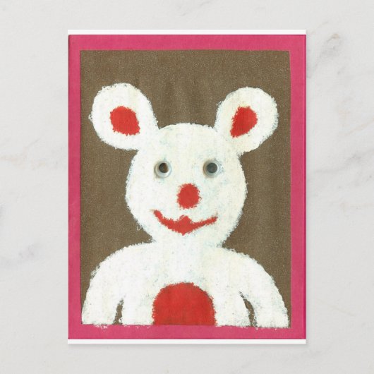 Carte Postale Ours blanc avec nez rouge, bouche et oreilles (Pèr (Devant)