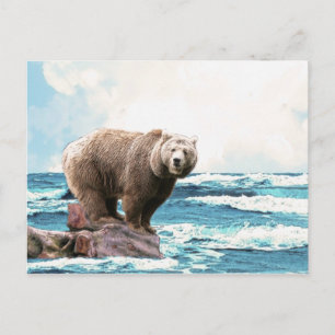 Carte Postale Ours Brown à la découverte de l'océan !