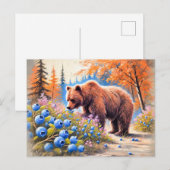 Carte Postale Ours Brown aux bleuets Pastel Chalk Art (Devant / Derrière)