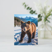 Carte Postale Ours Brown dans la neige (Debout devant)
