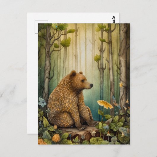 Carte Postale Ours Brown Dans L'Art Forêt (Devant / Derrière)