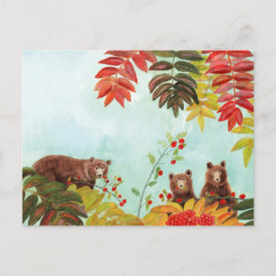 Carte Postale Ours Brown et baies rouges Rowan Sorbus aucuparia