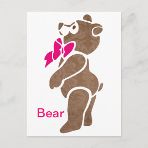 Carte Postale Ours Brown floral avec Cravate de cabot rose