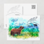Carte Postale Ours brun Kodiak de l'Alaska (AK). Aquarelle (Devant / Derrière)