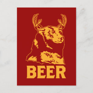 Carte Postale Ours + Cerf = Bière