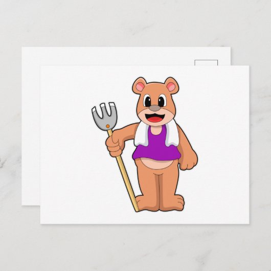 Carte Postale Ours comme fermier avec le gâteau (Devant / Derrière)