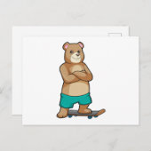 Carte Postale Ours comme patineur avec skateboard (Devant / Derrière)