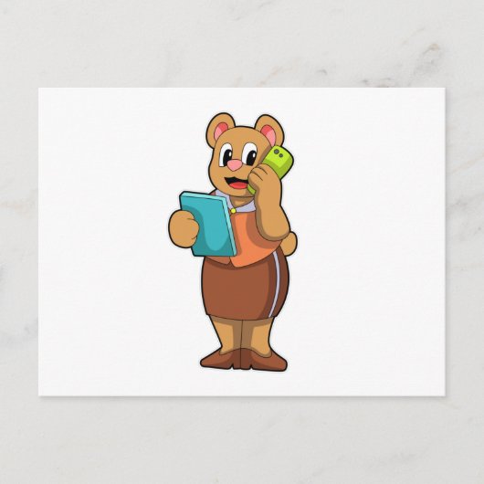 Carte Postale Ours comme secrétaire lors d'un appel avec télépho (Devant)