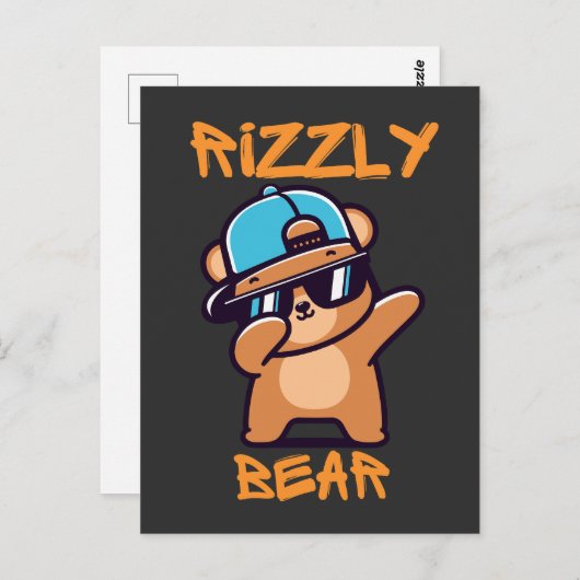 Carte Postale Ours Cool Rizzly avec lunettes de soleil (Devant / Derrière)
