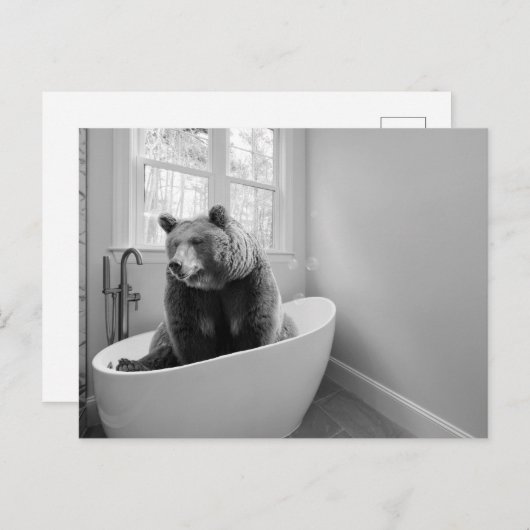 Carte Postale Ours dans le bain Mousse pour le bain (Devant / Derrière)