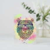 Carte Postale Ours d'aquarelle cool avec lunettes design (Debout devant)