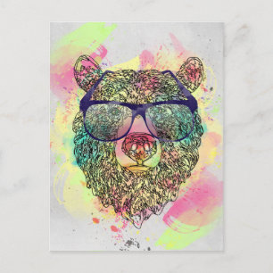 Carte Postale Ours d'aquarelle cool avec lunettes design
