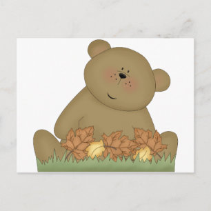 Carte Postale ours d'automne en peluche qui s'amusent