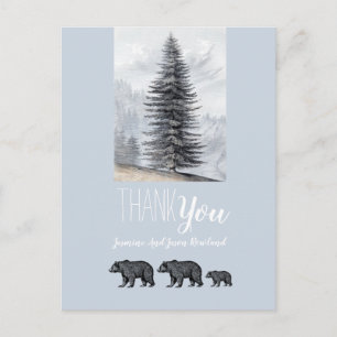 Carte Postale Ours de bois Baby shower Merci gris bleu