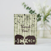 Carte Postale Ours de bois rustique et Merci de bouleaux (Debout devant)