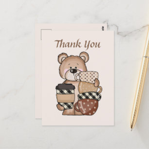 Carte Postale Ours de café mignon ajouter du texte Merci 