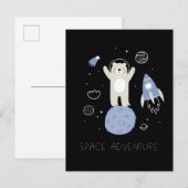 Carte Postale Ours De Cartoon Mignonne Dans L'Espace (Devant / Derrière)