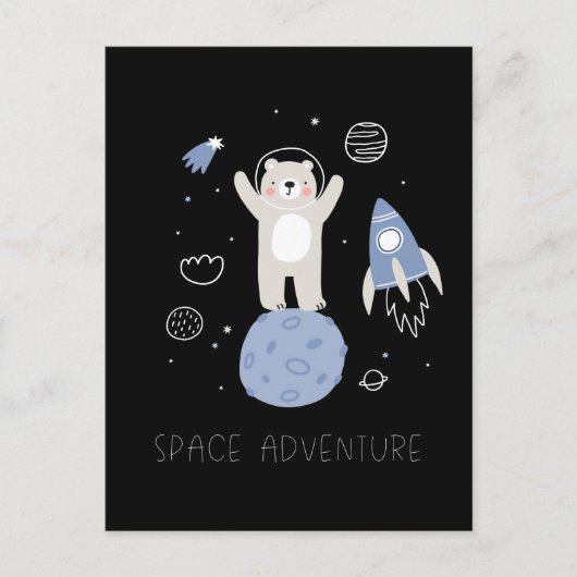 Carte Postale Ours De Cartoon Mignonne Dans L'Espace (Devant)
