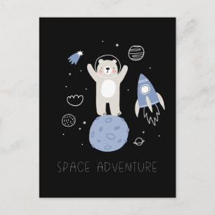 Carte Postale Ours De Cartoon Mignonne Dans L'Espace