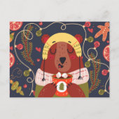 Carte Postale Ours de fête buvant du cacao chaud (Devant)