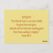 Carte Postale Ours de la Bible ~ Écriture d'intégrité (Dos)