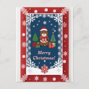 Carte Postale ❄️ Ours de Noël mignon Cadre enneigé 🎄 Festif 