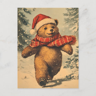 Carte Postale Ours de Noël vintage