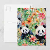 Carte Postale Ours de panda aquarelle (Devant / Derrière)