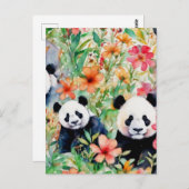 Carte Postale Ours de panda aquarelle (Devant / Derrière)