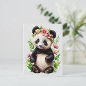 Carte Postale Ours De Panda Transparent Avec Fleurs (Debout devant)