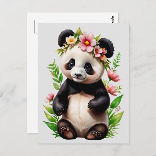 Carte Postale Ours De Panda Transparent Avec Fleurs (Devant / Derrière)