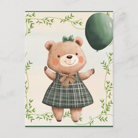 Carte Postale Ours de robe vert plaqué avec poil (Devant)