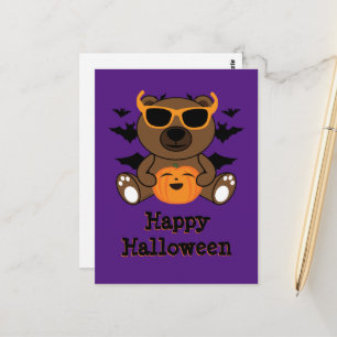 Carte Postale Ours d'Halloween citrouille Cool mignon Violet