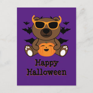 Carte Postale Ours d'Halloween citrouille Cool mignon Violet