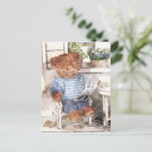 Carte Postale Ours Dinky Aquarelle - Lecture Ours (Debout devant)