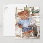 Carte Postale Ours Dinky Aquarelle - Lecture Ours (Devant / Derrière)