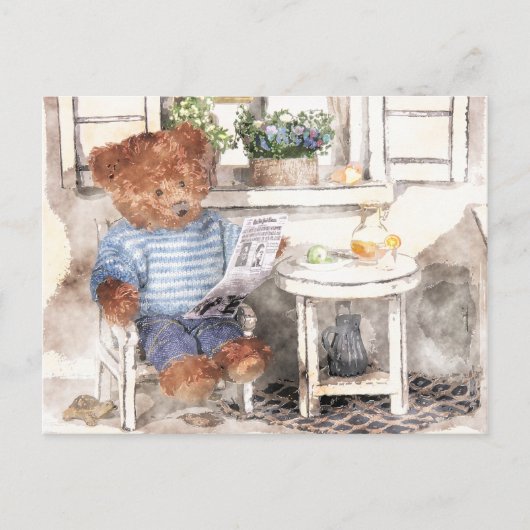 Carte Postale Ours Dinky Aquarelle - Lecture Ours (Devant)