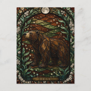 Carte Postale Ours en Bois d'Automne en Verre Cathédrale Illumin