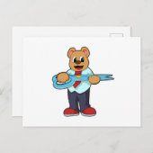 Carte Postale Ours en coiffeur avec ciseaux (Devant / Derrière)